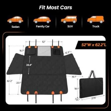 Roilpet Dog Back Seat Extender for Dogs - Hard Bottom Car Seat Cover for Dogs with Adjustable Belt - Pet Car Hammock for Back Seat Universal Fit for Cars, Trucks, SUV, Car Back Seat Cover, Black