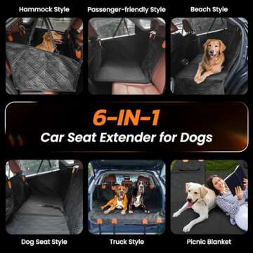Roilpet Dog Back Seat Extender for Dogs - Hard Bottom Car Seat Cover for Dogs with Adjustable Belt - Pet Car Hammock for Back Seat Universal Fit for Cars, Trucks, SUV, Car Back Seat Cover, Black