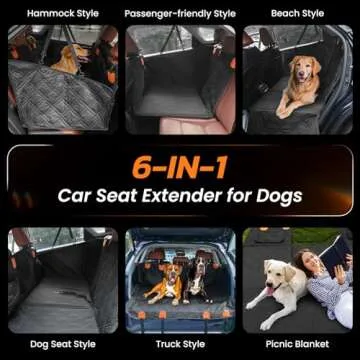 Roilpet Dog Back Seat Extender for Dogs - Hard Bottom Car Seat Cover for Dogs with Adjustable Belt - Pet Car Hammock for Back Seat Universal Fit for Cars, Trucks, SUV, Car Back Seat Cover, Black