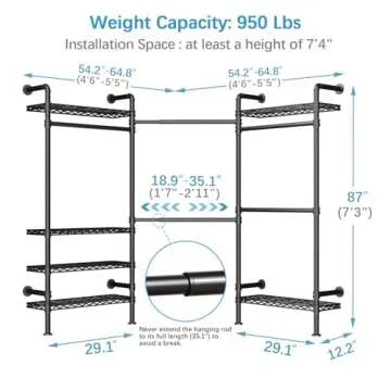 Timate L3 L Shape Garment Rack Heavy Duty Clothes Rack for Hanging Clothes, Expandable Industrial Pipe Wall Mounted Clothing Rack, Adjustable Corner Closet Wardrobe Closet Kit Closet Systems, Black