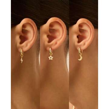 PAVOI Rhodium Plated Huggie Earrings and Charm Set for Women | Mix and Match Earring Pack with Light...