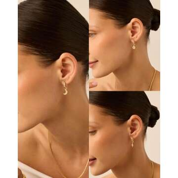 PAVOI Rhodium Plated Huggie Earrings and Charm Set for Women | Mix and Match Earring Pack with Lightning Bolt Star Moon Cubic Zirconia Charms