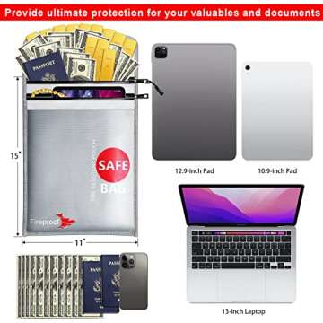 COLCASE Fireproof Document Bag Upgraded 2 Pockets (2000 ℉)15 x 11 Inches Silicone Coated Fireproof and Waterproof Bag Fireproof Safe Bag Storage for Money, Documents, Jewelry and Passport