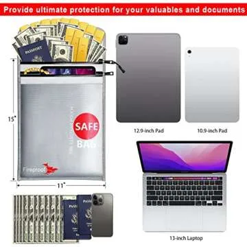 COLCASE Fireproof Document Bag Upgraded 2 Pockets (2000 ℉)15 x 11 Inches Silicone Coated Fireproof and Waterproof Bag Fireproof Safe Bag Storage for Money, Documents, Jewelry and Passport