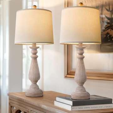 PORTRES 24.5" Mid Century Table Lamp Set of 2 for Living Room Farmhouse Linen Bedside Lamps for Bedr...