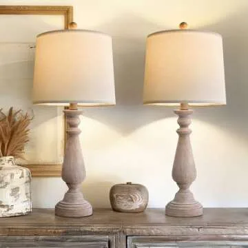 Stylish PORTRES Mid Century Table Lamp Set of 2 - Rustic Design