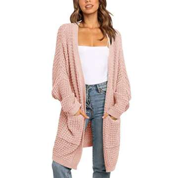 LOGENE Women's Oversized Batwing Long Sleeve Soft Knit Open Front Casual Cardigan Sweaters with Pock...