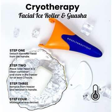 ROSELYNBOUTIQUE Ice Roller for Face Wrinkles Fine Lines Puffiness Stick Massager Facial Skin Care Tools Self Care Gifts for Men Women (Orange Blue)