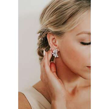 SWEETV Marquise Bridal Wedding Earrings for Brides Bridesmaids, Crystal Cubic Zirconia Rhinestone Cl...