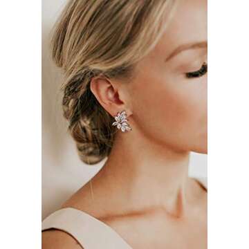 SWEETV Marquise Bridal Wedding Earrings for Brides Bridesmaids, Crystal Cubic Zirconia Rhinestone Cluster Stud Earrings for Women, Prom, Silver