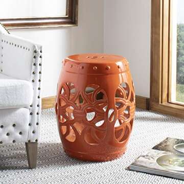 SAFAVIEH ACS4539D Imperial Vine Ceramic Decorative Garden Stool, 0, Orange