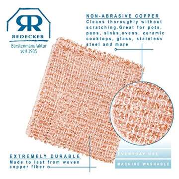 Durable REDECKER Copper Cleaning Cloth - Non-Abrasive Scrubber
