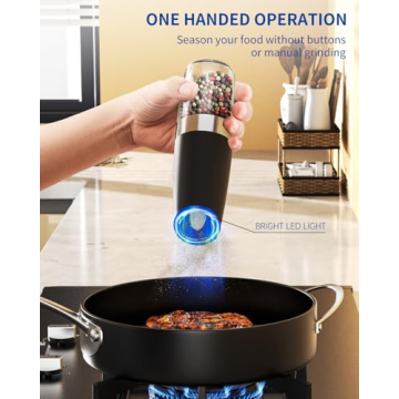 CIRCLE JOY Gravity Electric Pepper Grinder Salt Grinder Pepper Griner Mill Electric with LED Light, Battery Operated, Adjustable Coarseness, Washable 135ml Container, Black