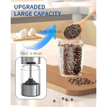 CIRCLE JOY Gravity Electric Pepper Grinder Salt Grinder Pepper Griner Mill Electric with LED Light, Battery Operated, Adjustable Coarseness, Washable 135ml Container, Black