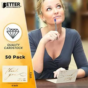 Wedding Thank You Cards - 50 Pack with Gold Foil Design