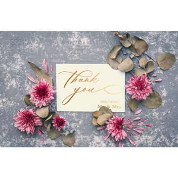 Wedding Thank You Cards - 50 Pack with Gold Foil Design