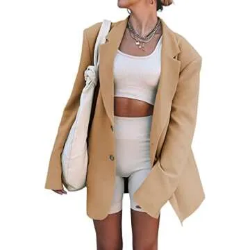 Grlasen Women Fashion Casual Elegant Long Sleeve Oversized Lapel Blazers Open Front Solid Work Offic...