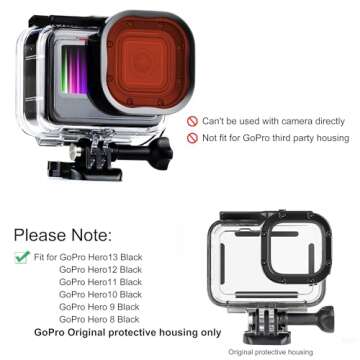 SOONSUN 3-Pack Dive Filter for GoPro Hero 8 9 10 11 12 13 Black Official Waterproof Housing Case - R...