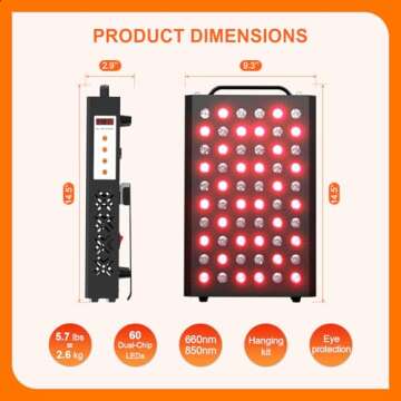 BONTANNY Red Light Therapy for Body and Face, 660nm 850nm Red Near Infrared Light with 60 Dual Chip LEDs, Timer, 3 Modes, High Power Clinical Grade Panel, for Pain Relief, Sleep, Skin Health, 100W