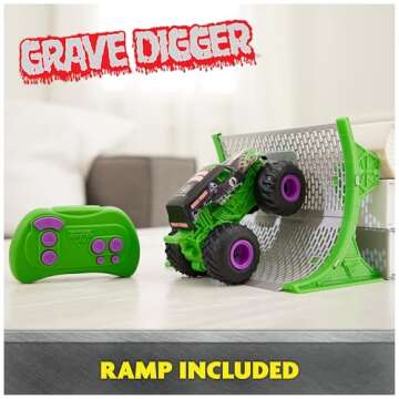 Monster Jam, Official Grave Digger Remote Control Monster Truck with Ramp, Small 1:64 Scale RC Cars Kids Toys for Boys and Girls Ages 3 4 5 6 and up