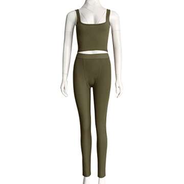 ZFLM Casual Workout Sets Two Piece Outfits for Women Ribbed Crop Tank Top High Waist Yoga Leggings Active Wear