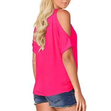 Summer Hot Pink Cold Shoulder Tops for Women Sexy Casual Short Sleeve V Neck T Shirts 2025 Trendy La...