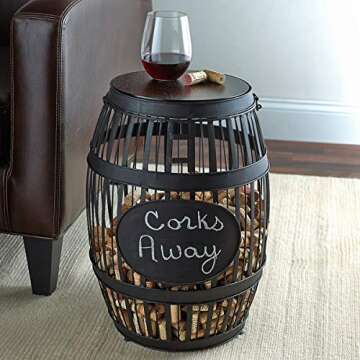 Wine Enthusiast Barrel Cork Catcher Accent Table with Wooden Top