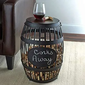 Wine Enthusiast Barrel Cork Catcher Accent Table with Wooden Top