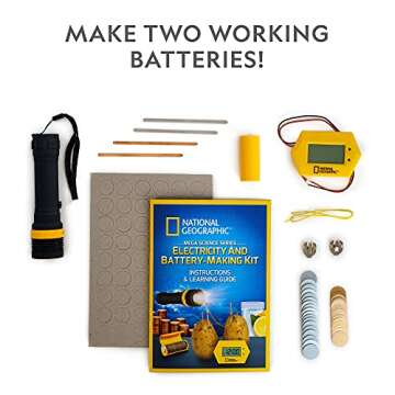 NATIONAL GEOGRAPHIC Battery Making Kit - Potato Clock and Penny Powered Flashlight Science Kit, 2 El...