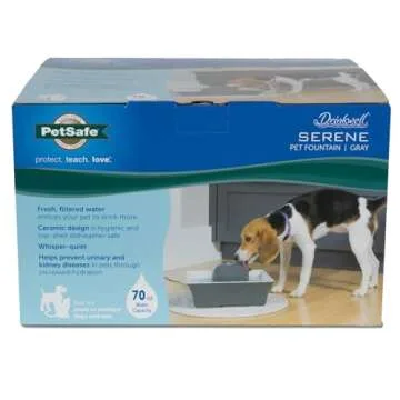 PetSafe Drinkwell Ceramic Pet Water Fountain - Quiet Automatic 70oz Dispenser for Cats & Dogs with Filters - Dishwasher Safe Square Design