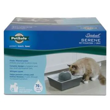 PetSafe Drinkwell Ceramic Pet Water Fountain - Quiet Automatic 70oz Dispenser for Cats & Dogs with Filters - Dishwasher Safe Square Design