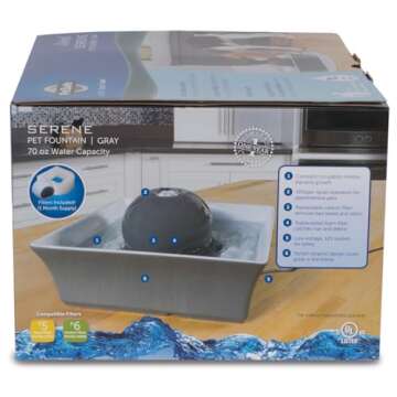 PetSafe Drinkwell Ceramic Pet Water Fountain - Quiet Automatic 70oz Dispenser for Cats & Dogs with Filters - Dishwasher Safe Square Design