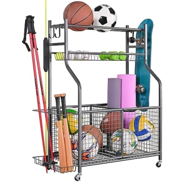 Mythinglogic Sports Equipment Garage Organizer,Garage Ball Storage for Sports Gear and Toys, Rolling...