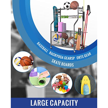 Mythinglogic Sports Equipment Garage Organizer with Wheels