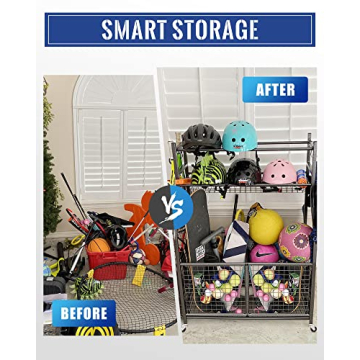 Mythinglogic Sports Equipment Garage Organizer with Wheels