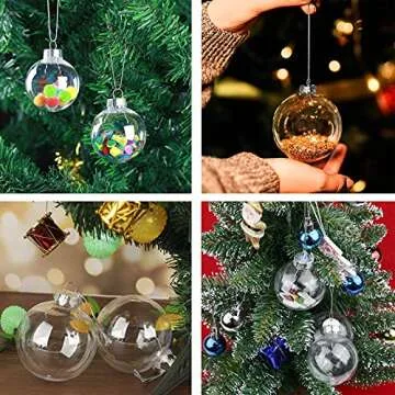 12 Pcs DIY Clear Plastic Fillable Balls Ornament, 2.36Inch Christmas Balls for Christmas, Halloween, Birthday, Wedding Decor, Crafts Decorations (60 mm)