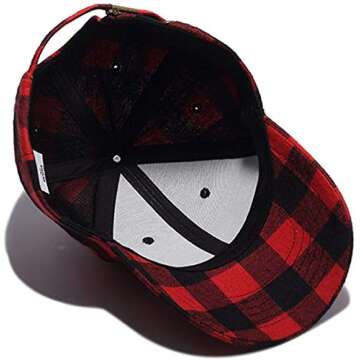 Black and Red Checked Print Baseball Cap Soft Plaid Print Outdoor Hat Cap