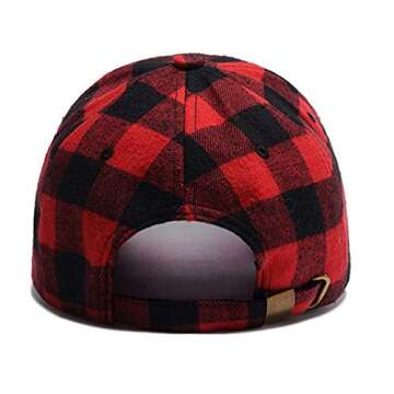 Black and Red Checked Print Baseball Cap Soft Plaid Print Outdoor Hat Cap