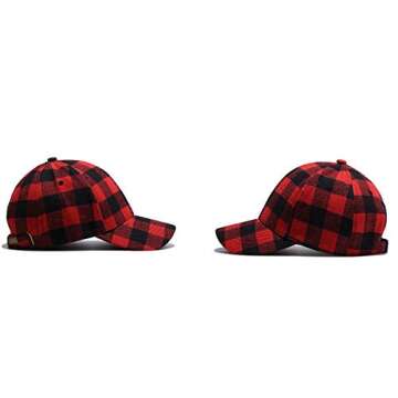 Black and Red Checked Print Baseball Cap Soft Plaid Print Outdoor Hat Cap