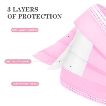 Stylish 100 Pcs Pink Disposable 3 Ply Masks for Adults
