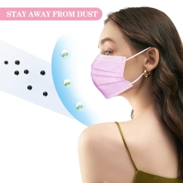 Stylish 100 Pcs Pink Disposable 3 Ply Masks for Adults