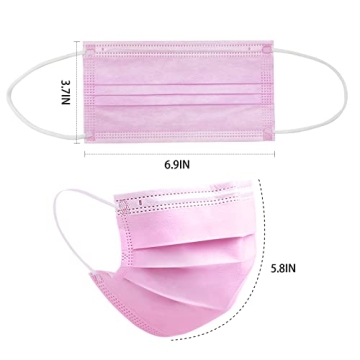 Stylish 100 Pcs Pink Disposable 3 Ply Masks for Adults