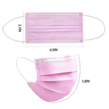 Stylish 100 Pcs Pink Disposable 3 Ply Masks for Adults