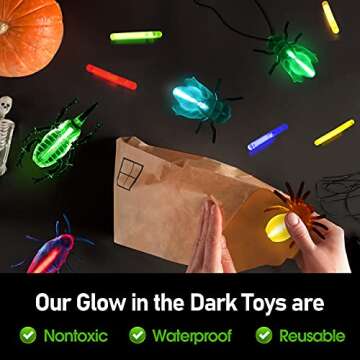 Glow Critters for Halloween Party Favor, Glow in The Dark Toys Set for Kids, School Classroom Game Rewards, Trick or Treating Goodie Supplies, Halloween Miniatures/Prizes,20 Critters 40 Glow Sticks