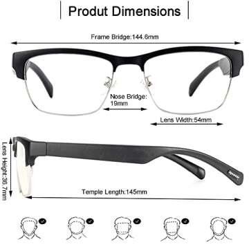 DOVIICO Smart Glasses Bluetooth-Audio Glasses for Men Women with Alexa, Built-in Mic, Blue Light Fil...