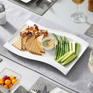 MALACASA Large Serving Platter Set, 15"/13"/11" Serving Dishes Set of 3, Porcelain Platters for Entertaining, Rectangular Serving Trays for Party,Mircowave, Oven, Dishwasher Safe,white