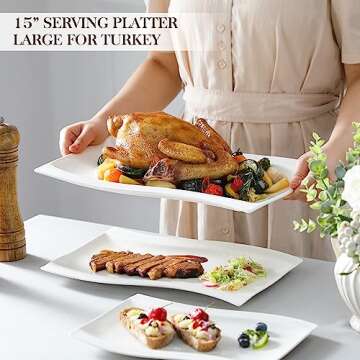 MALACASA Large Serving Platter Set, 15"/13"/11" Serving Dishes Set of 3, Porcelain Platters for Entertaining, Rectangular Serving Trays for Party,Mircowave, Oven, Dishwasher Safe,white