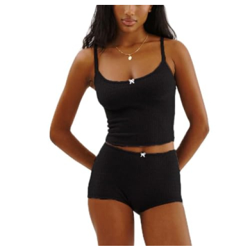 Mxiqqpltky Womens Pajamas Shorts Set Y2K Floral Print Cami Crop Top and Bodycon Shorts Sexy Two Piec...