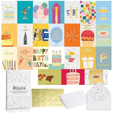 24 Unique Gold Foil Birthday Cards Set with Envelopes & Stickers