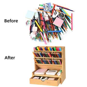 Marbrasse Bamboo Pen Organizer for Stylish Desk Organization